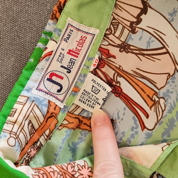 Vintage Light Green button-up blouse chemise Chinese print - Picture 5 of 6